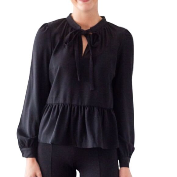 Ann Taylor black peplum dress top with bow at collar detail size small - Picture 1 of 6